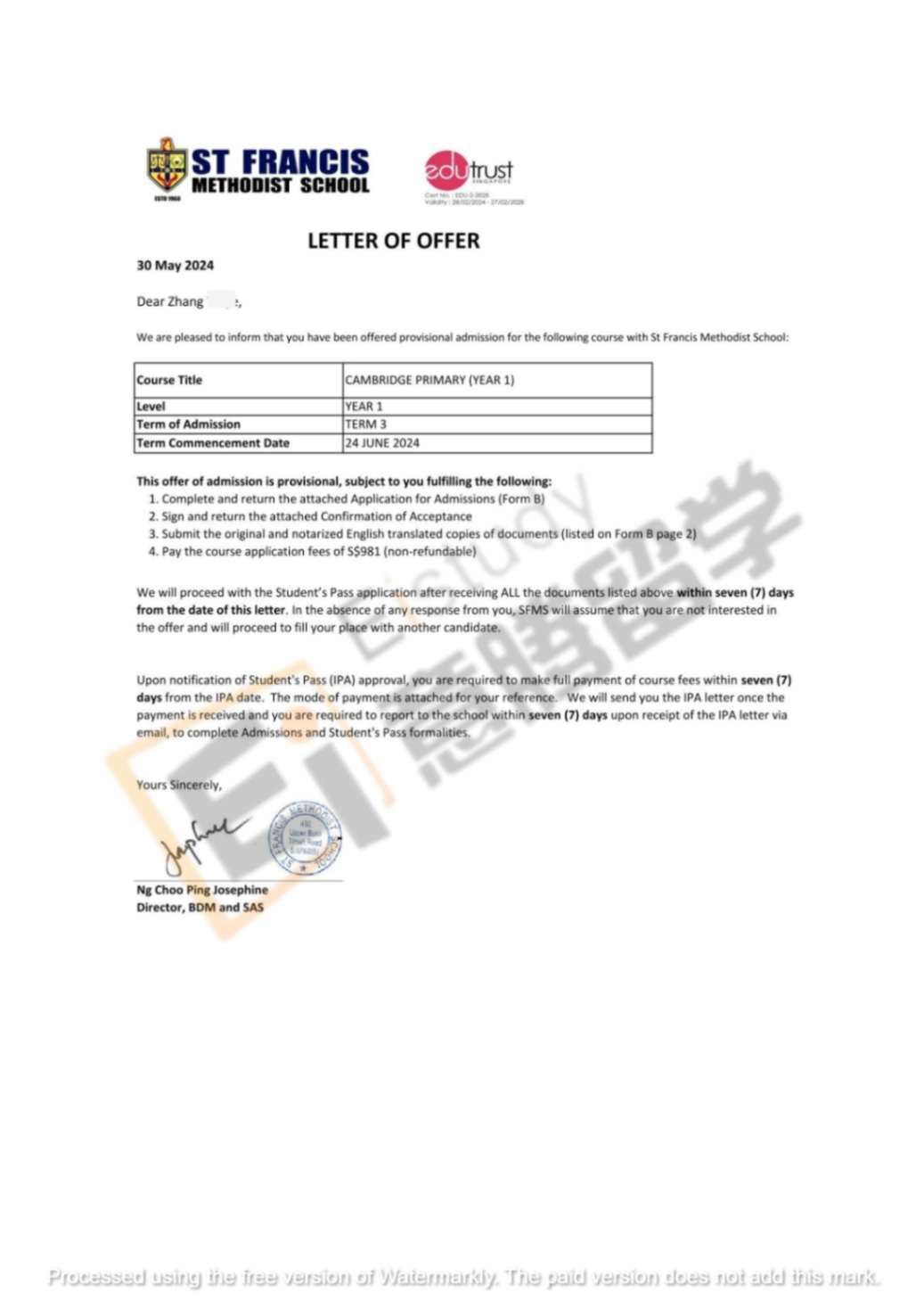 国际学校中介-OFFER-StFrancis-017