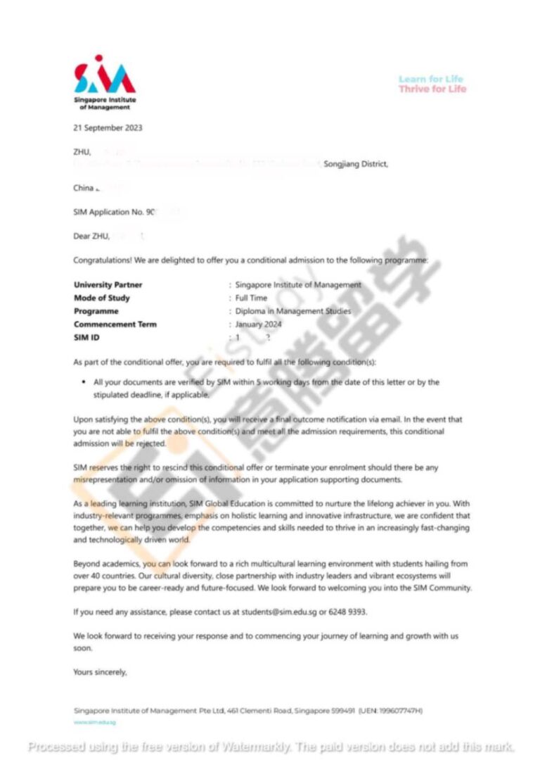 私立大学-Offer-SIM-Zhu Mengni