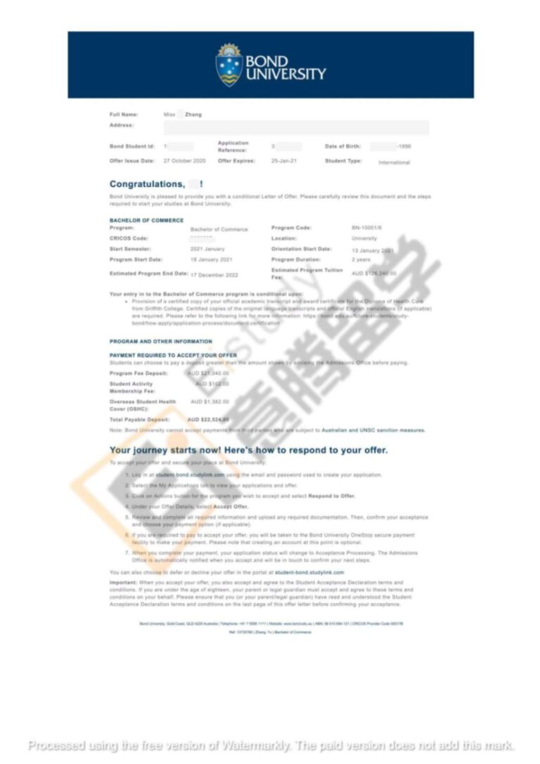 海外大学-OFFER-Bond University-ZY