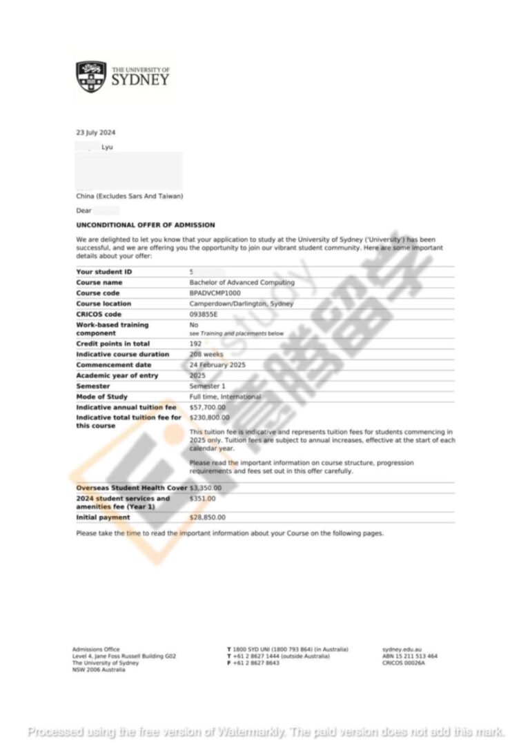 海外大学-OFFER-USYD-LMY