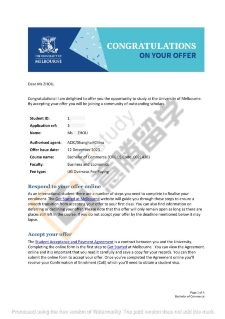 海外大学-OFFER-University of Melbourne-ZY