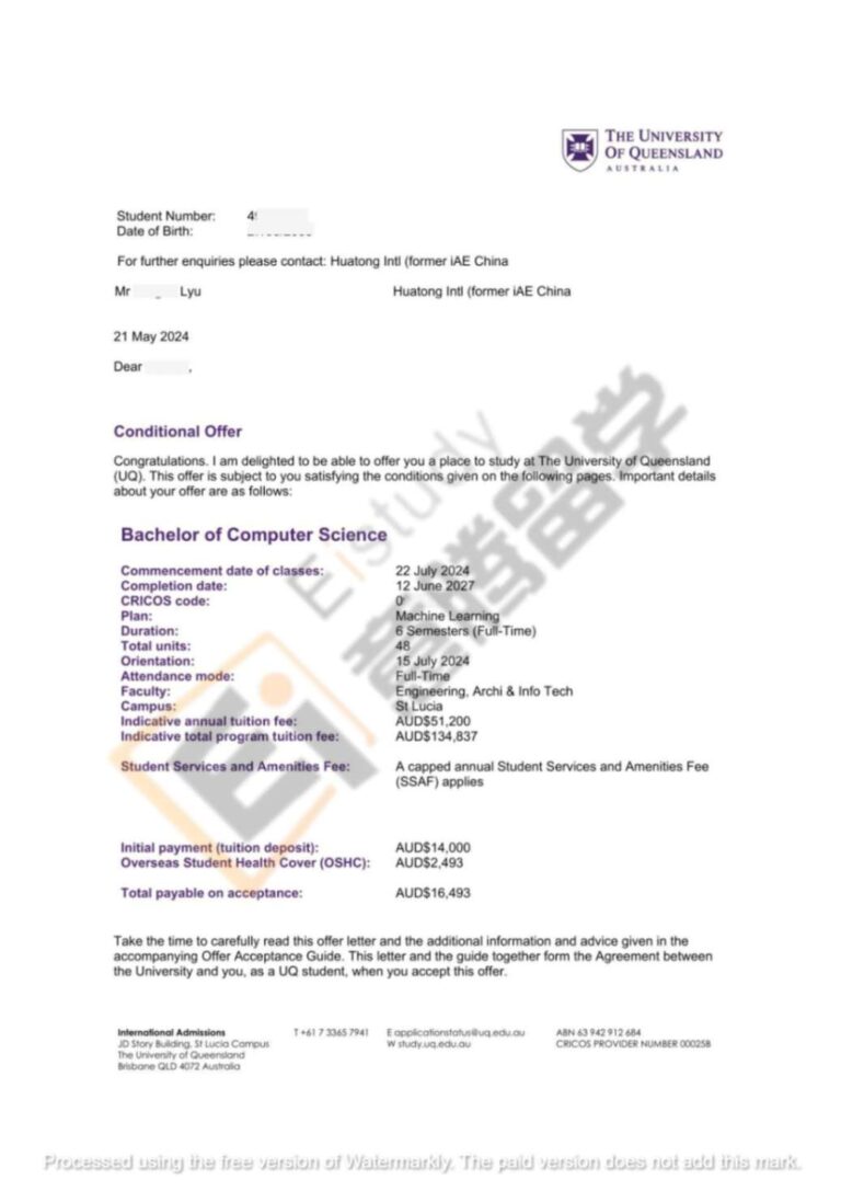 海外大学-OFFER-University of Queensland-LMY