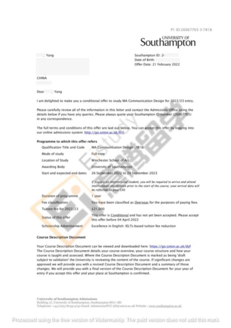 海外大学-OFFER-University of Southampton-YSQ-master