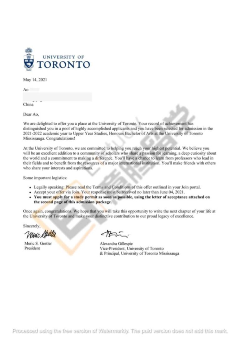 海外大学-OFFER-University of Toronto-GA