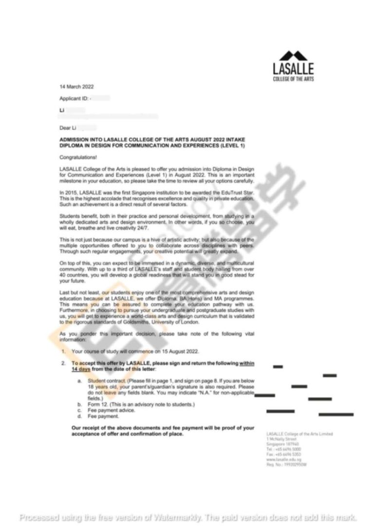 艺术留学Offer -Lasalle-05